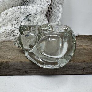 Vintage Clear Glass Cat Shaped Figurine Planter Vase Sleeping Cat